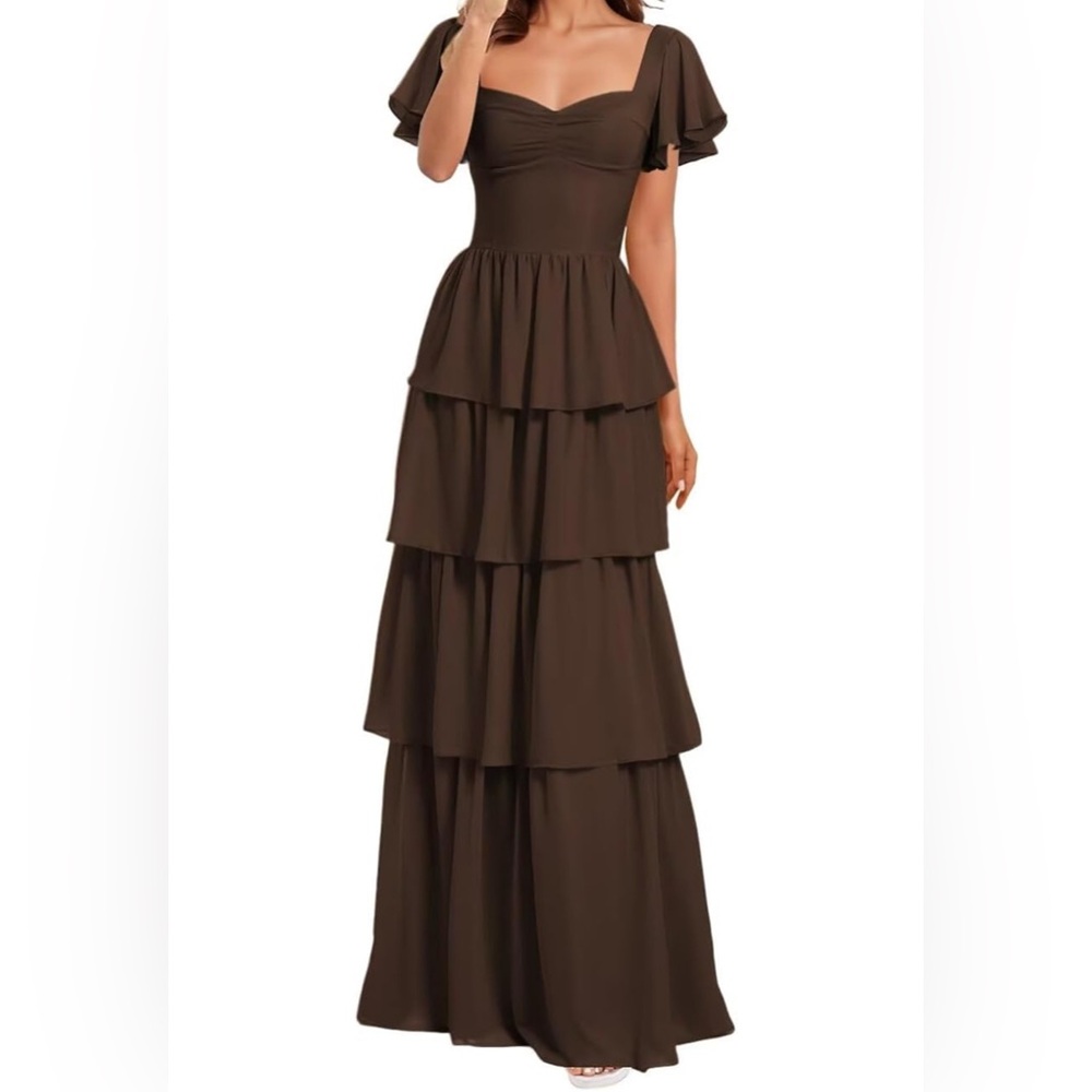 Elegant Brown Tiered Dress